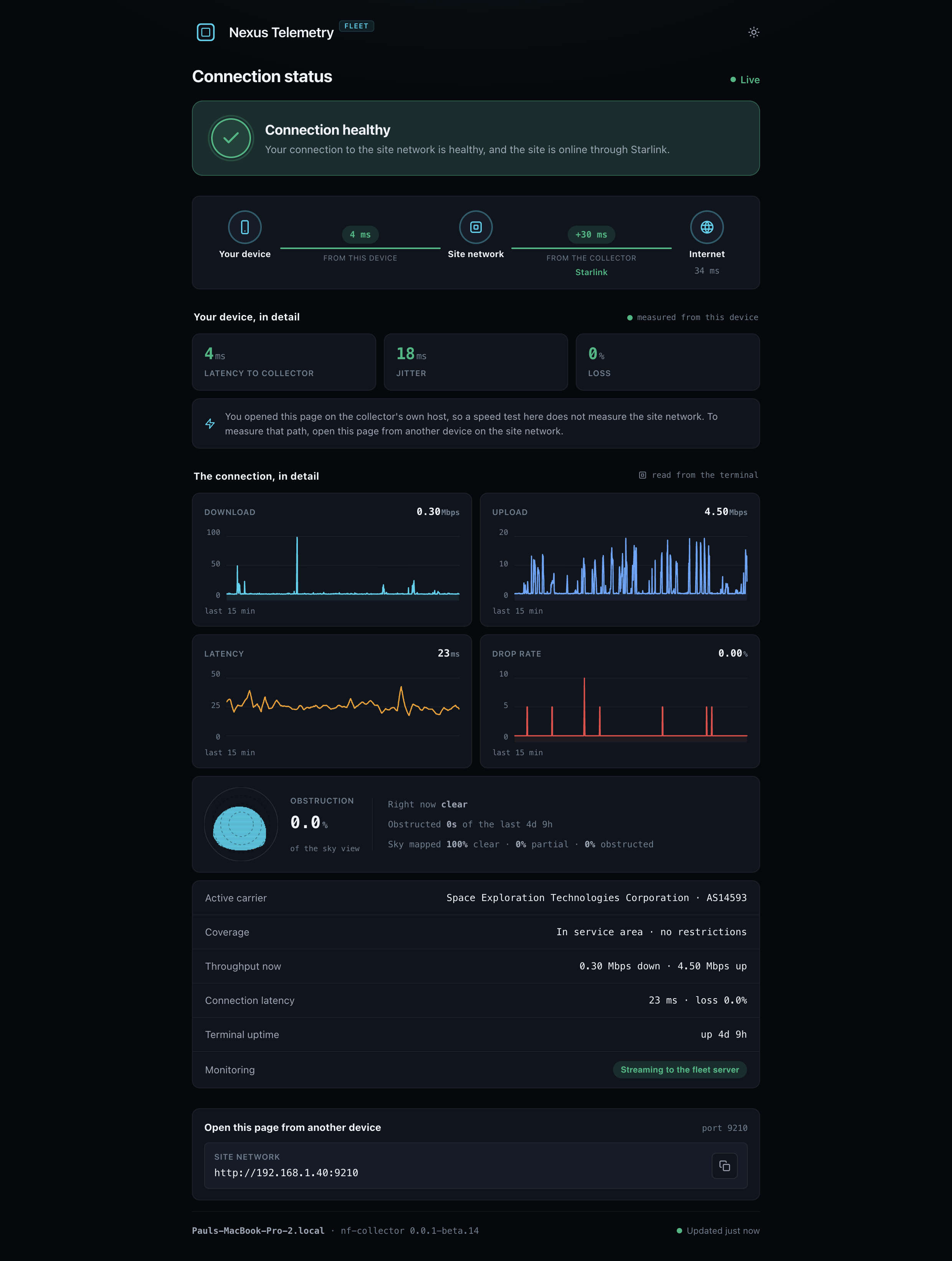 The onboard status page
